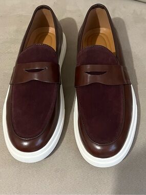 Men's Burgundy Leather & Suede Penny Loafer Sneakers